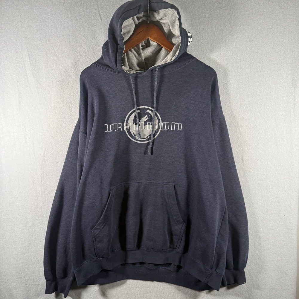 Vintage Y2K Mens Dragon Alliance Brand Surf Skate Logo Hoodie Blue Large